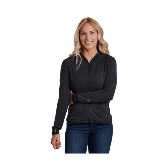 KUHL WOMEN'S INSPIRA FZ HOODY - BLACK -  FRONT VIEW
