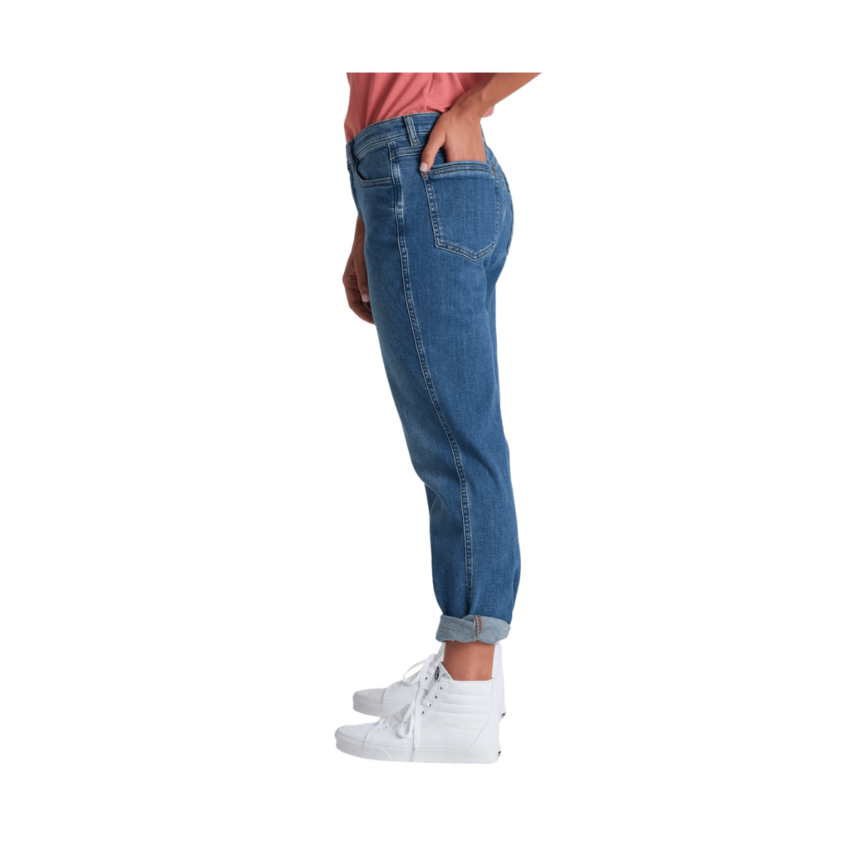 KUHL WOMEN'S KONTOUR BOYFRIEND DENIM PANT - VINTAGE BLUE - SIDE VIEW