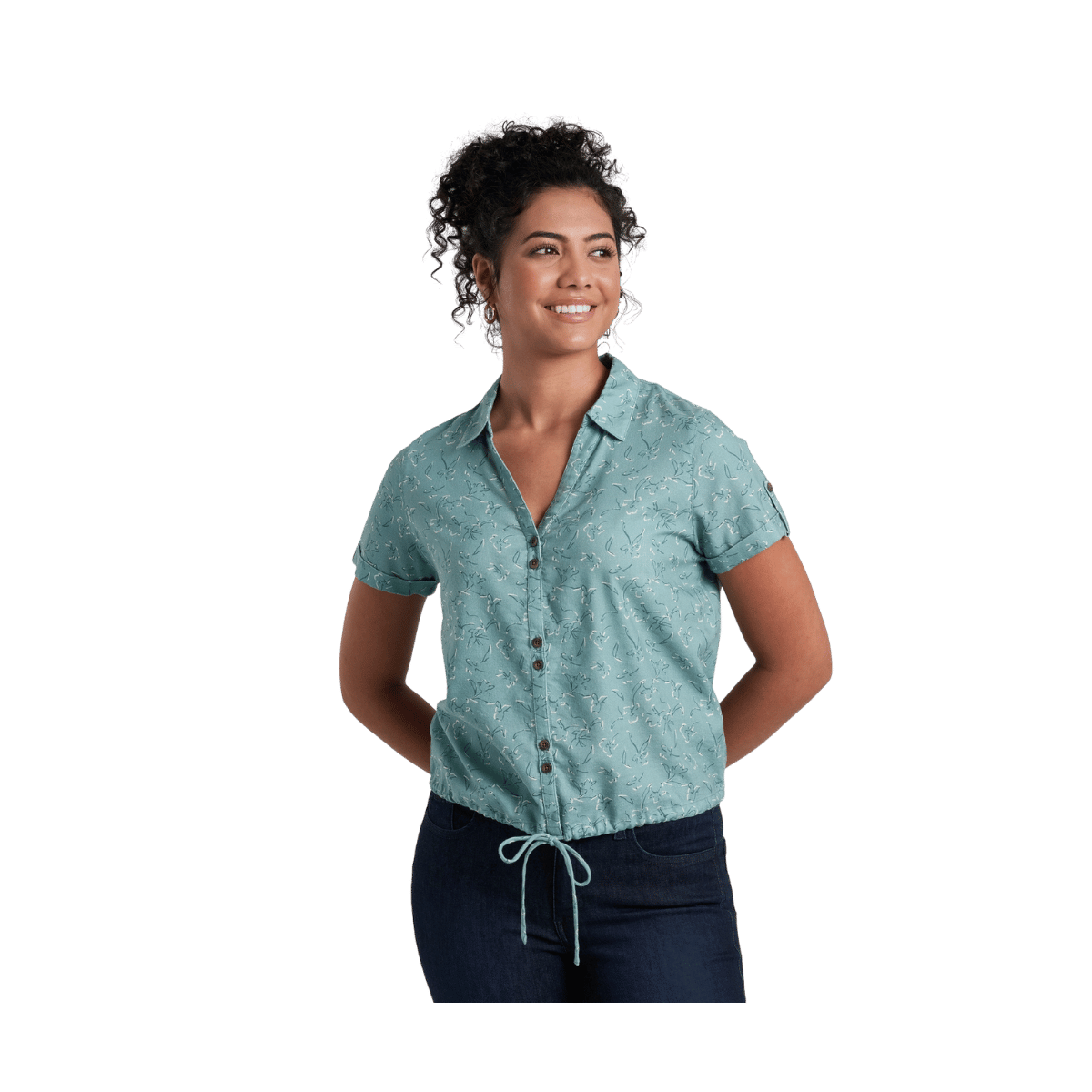KUHL WOMEN'S LILIANA SHORT SLEEVE SHIRT - FLORAL DEW - FRONT VIEW