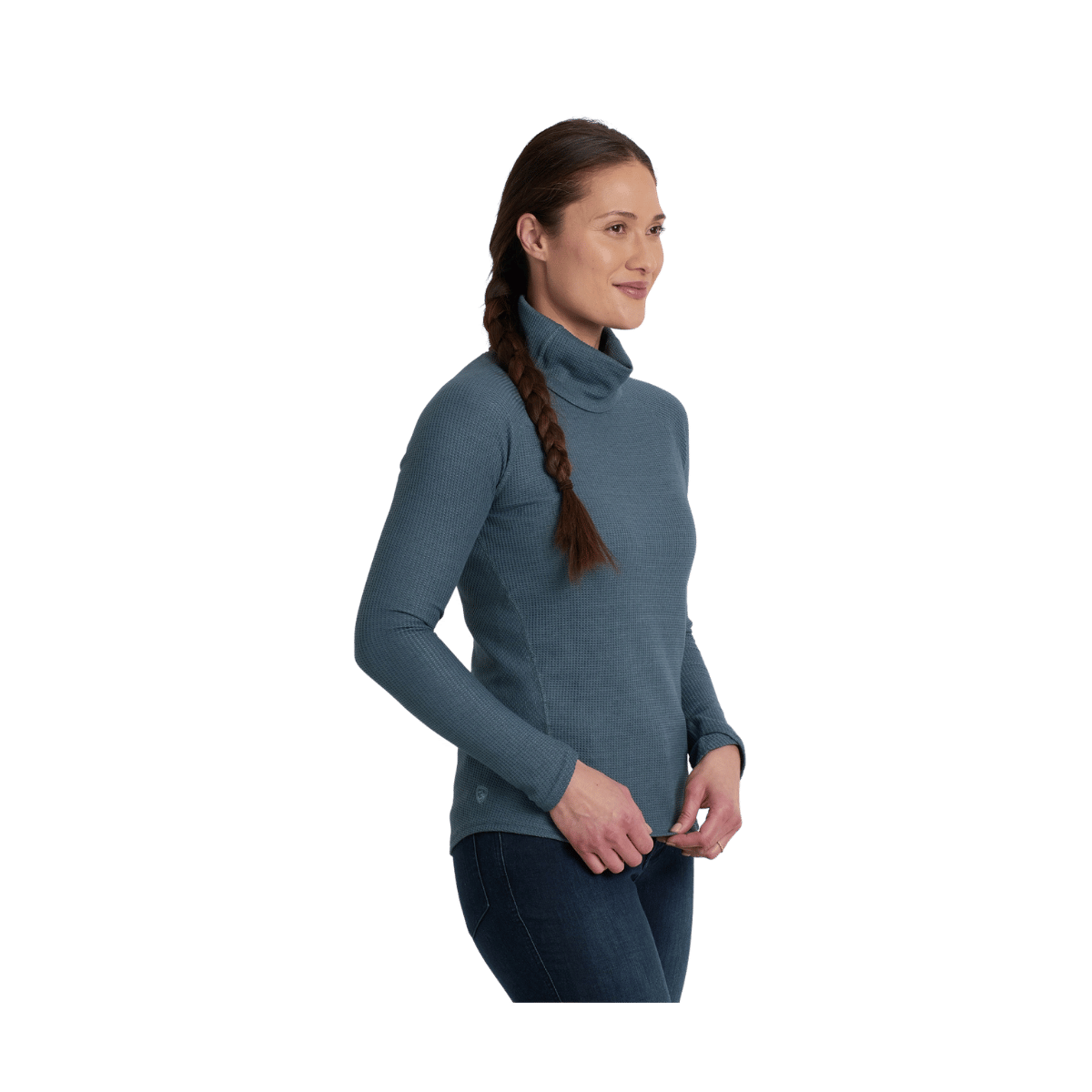 KUHL WOMEN'S PETRA TURTLENECK - MINERAL BLUE - SIDE VIEW