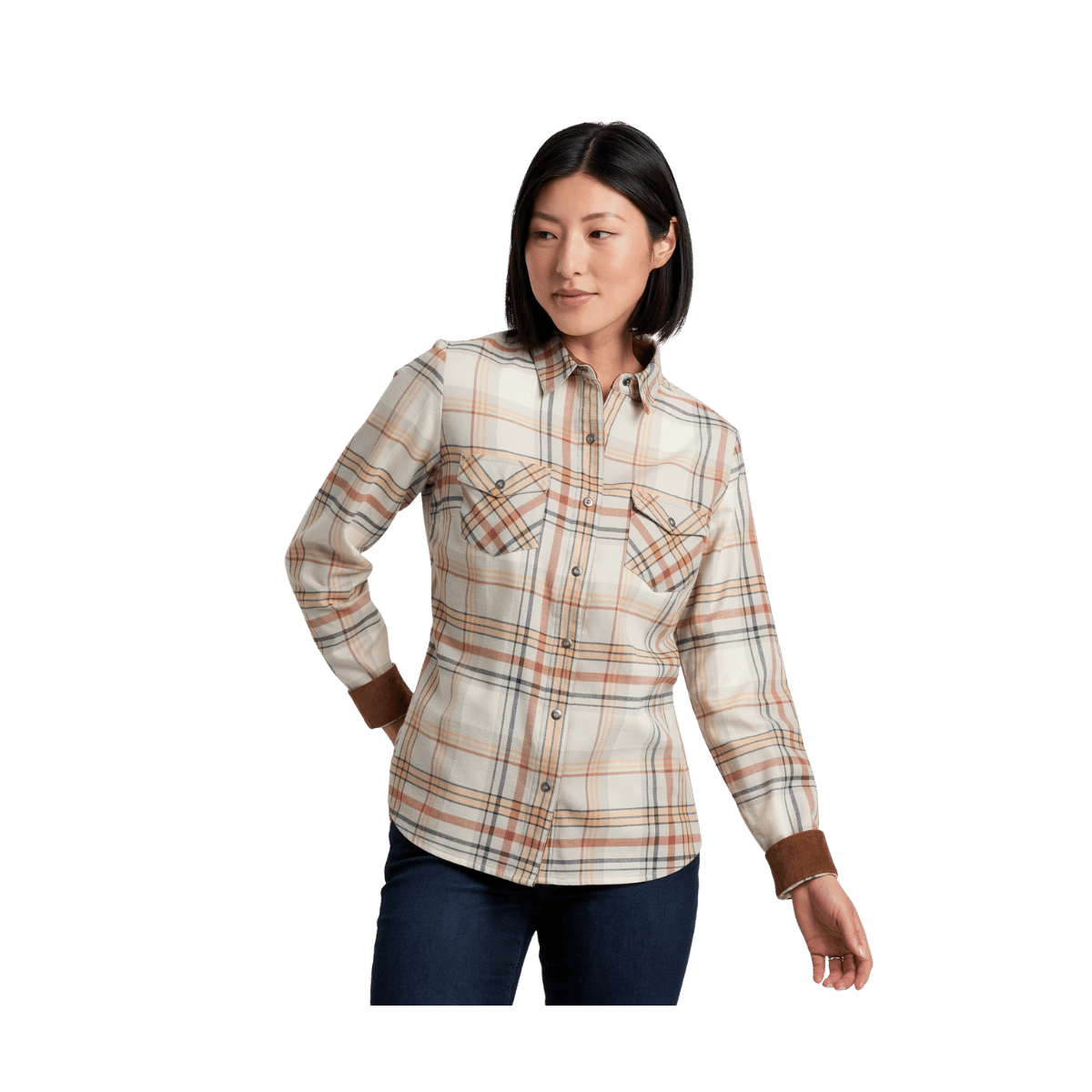 KUHL WOMEN'S TESS FLANNEL LONG SLEEVE - DOVE - FRONT VIEW