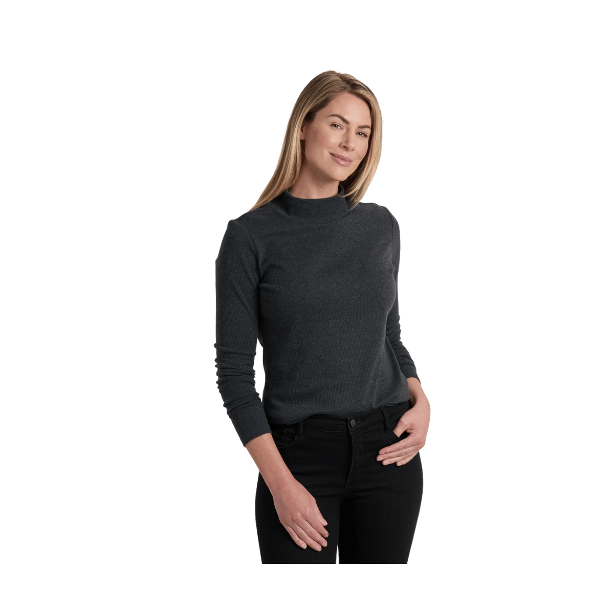 KUHL WOMEN'S VERONA RIB LONG SLEEVE - CHARCOAL - FRONT VIEW