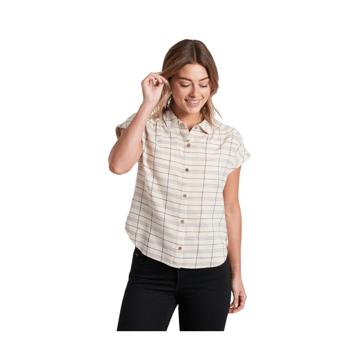 KUHL WOMEN'S WYLDE SHORT SLEEVE SHIRT - NATURAL - FRONT VIEW