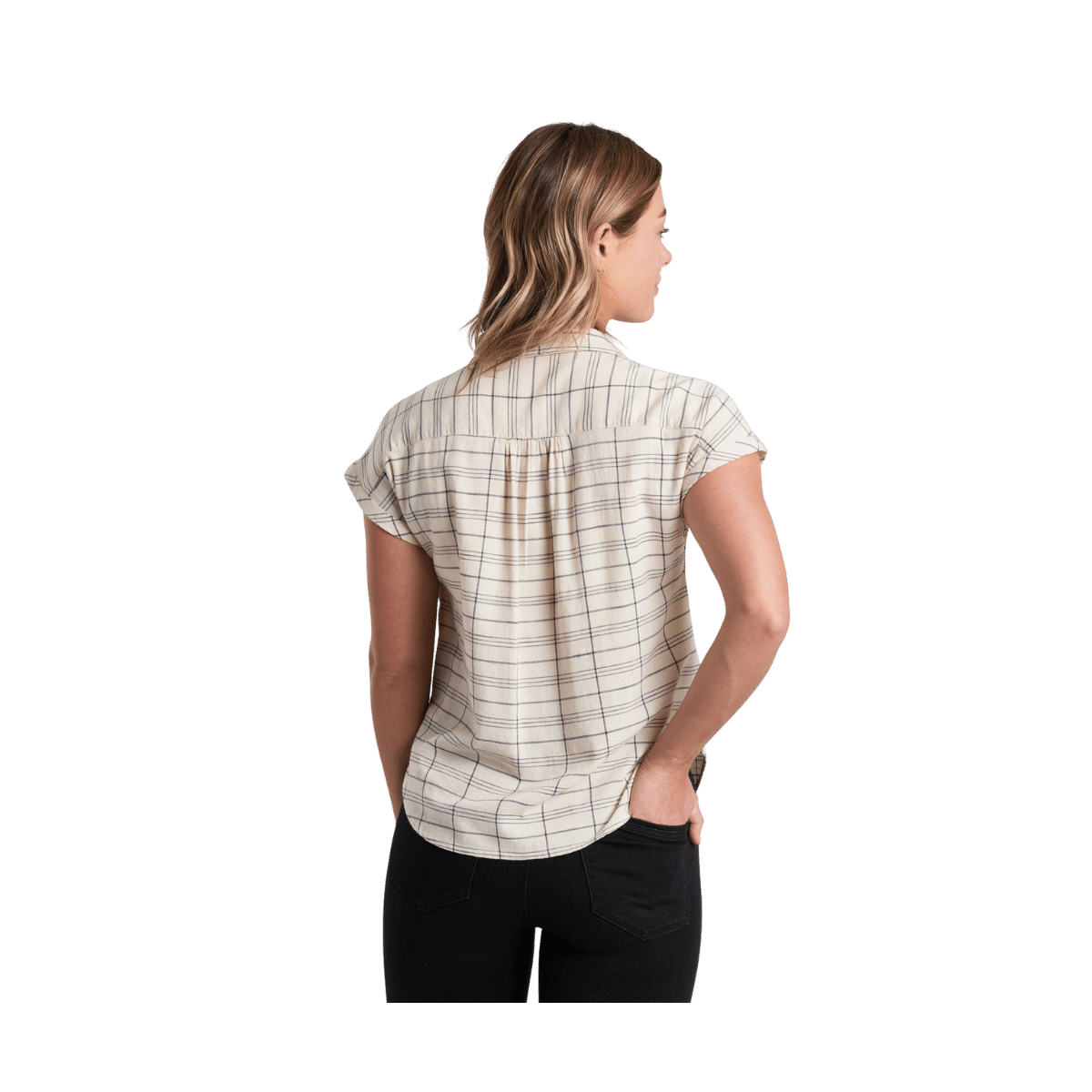 KUHL WOMEN'S WYLDE SHORT SLEEVE SHIRT - NATURAL - BACK VIEW