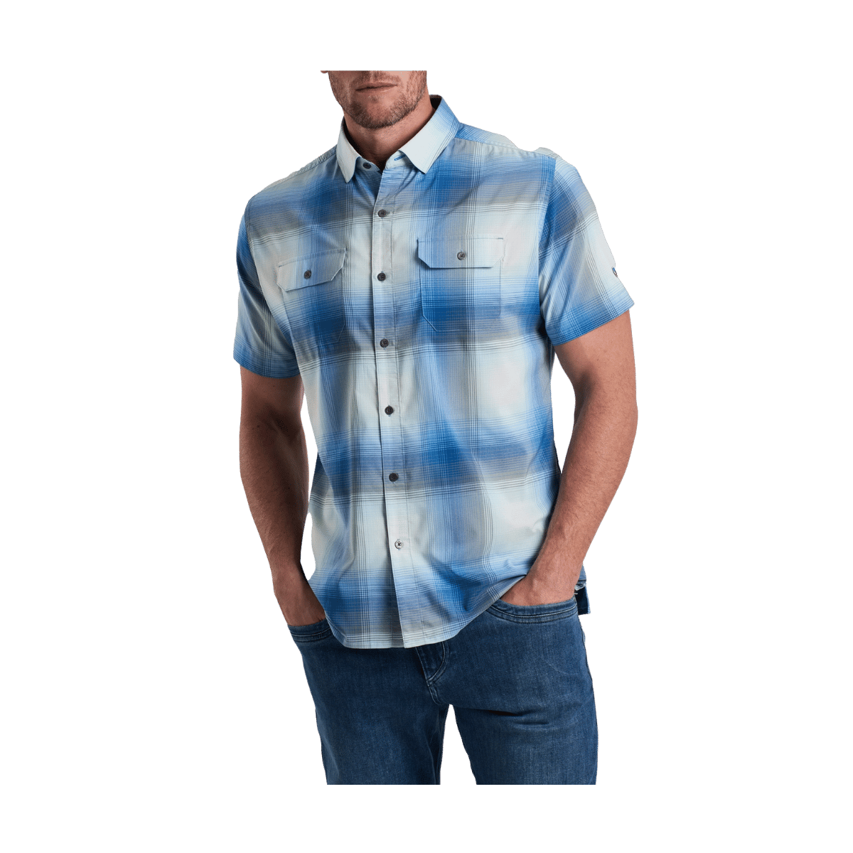 KUHL MEN'S RESPONSE SHORT SLEEVE SHIRT - BLUE CHALK - FRONT VIEW