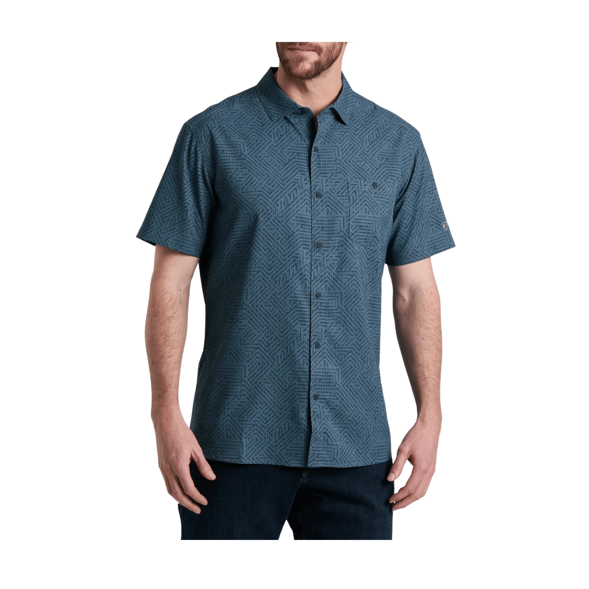 KUHL MEN'S PERSUADR SHORT SLEEVE SHIRT - CHARCOAL BLUE - FRONT VIEW