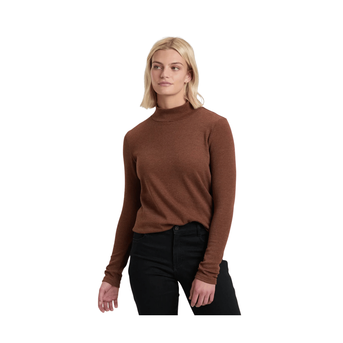 KUHL WOMEN'S VERONA RIB LONG SLEEVE - MOCHA - FRONT VIEW
