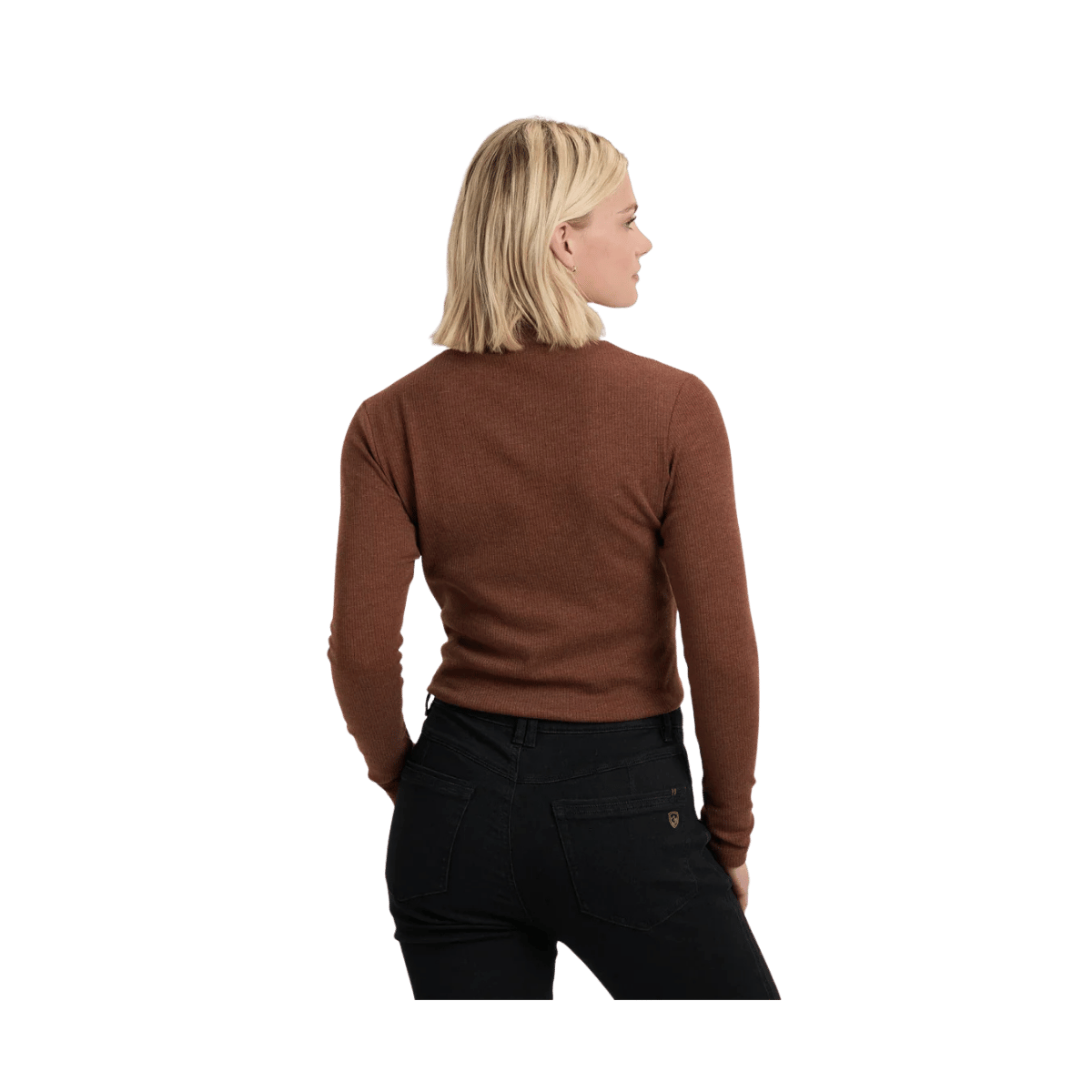 KUHL WOMEN'S VERONA RIB LONG SLEEVE - MOCHA - BACK VIEW