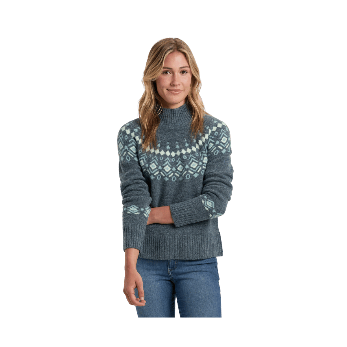 KUHL WOMEN'S ALPINA SWEATER - MINERAL BLUE - FRONT VIEW