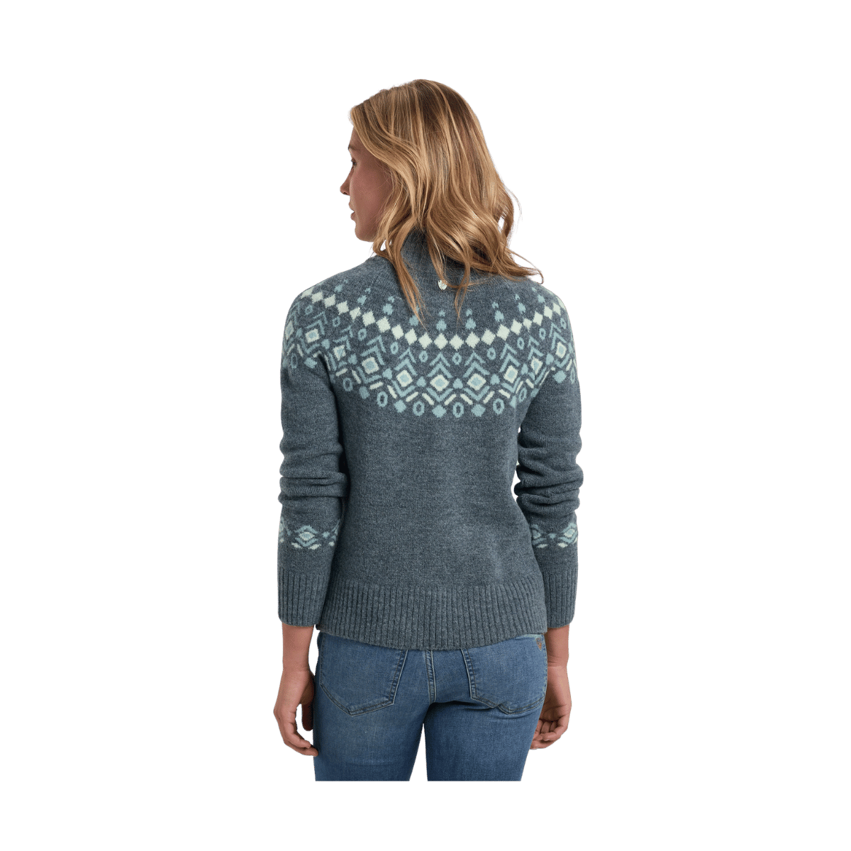KUHL WOMEN'S ALPINA SWEATER - MINERAL BLUE - BACK VIEW