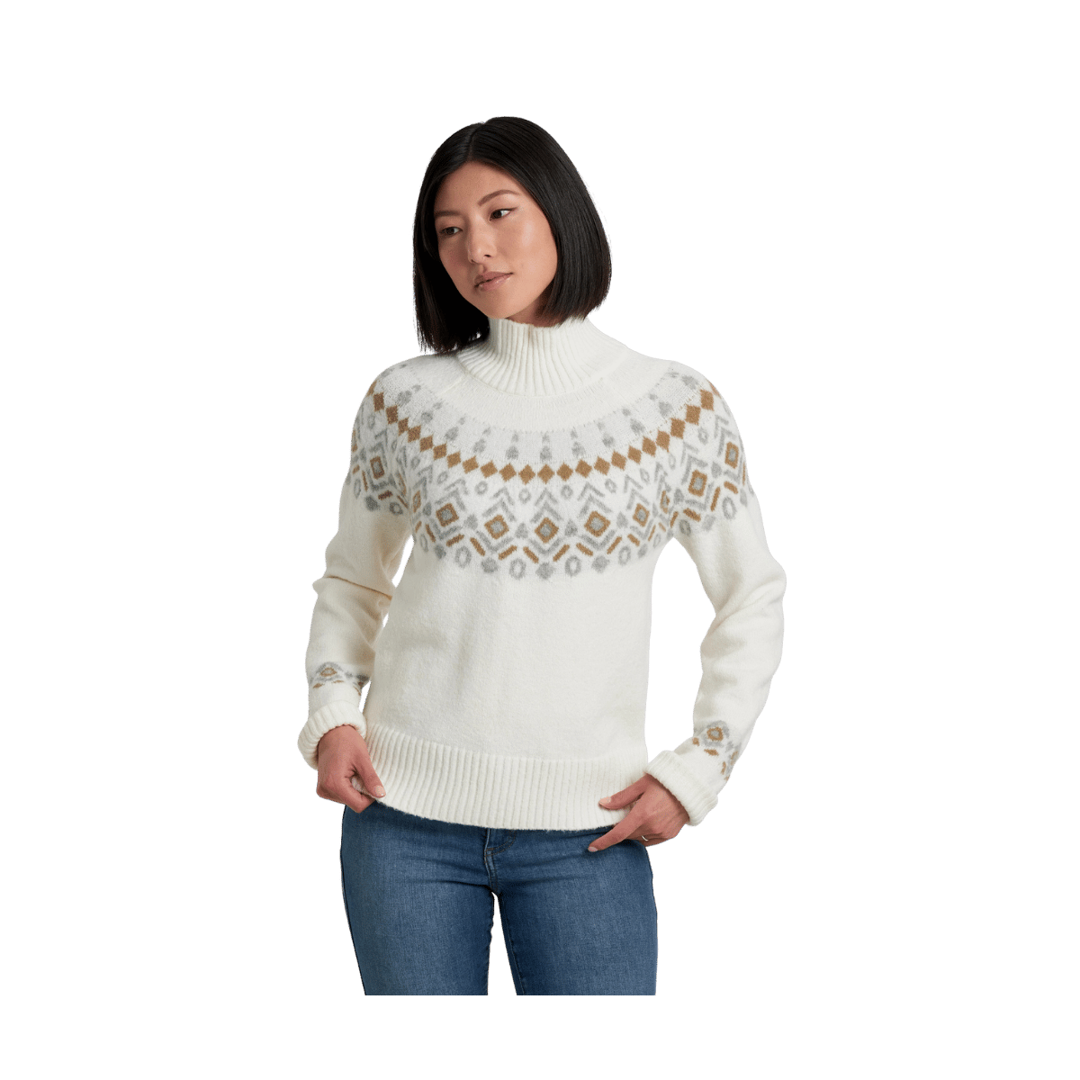 KUHL WOMEN'S ALPINA SWEATER LONG SLEEVE - WHITE - FRONT VIEW