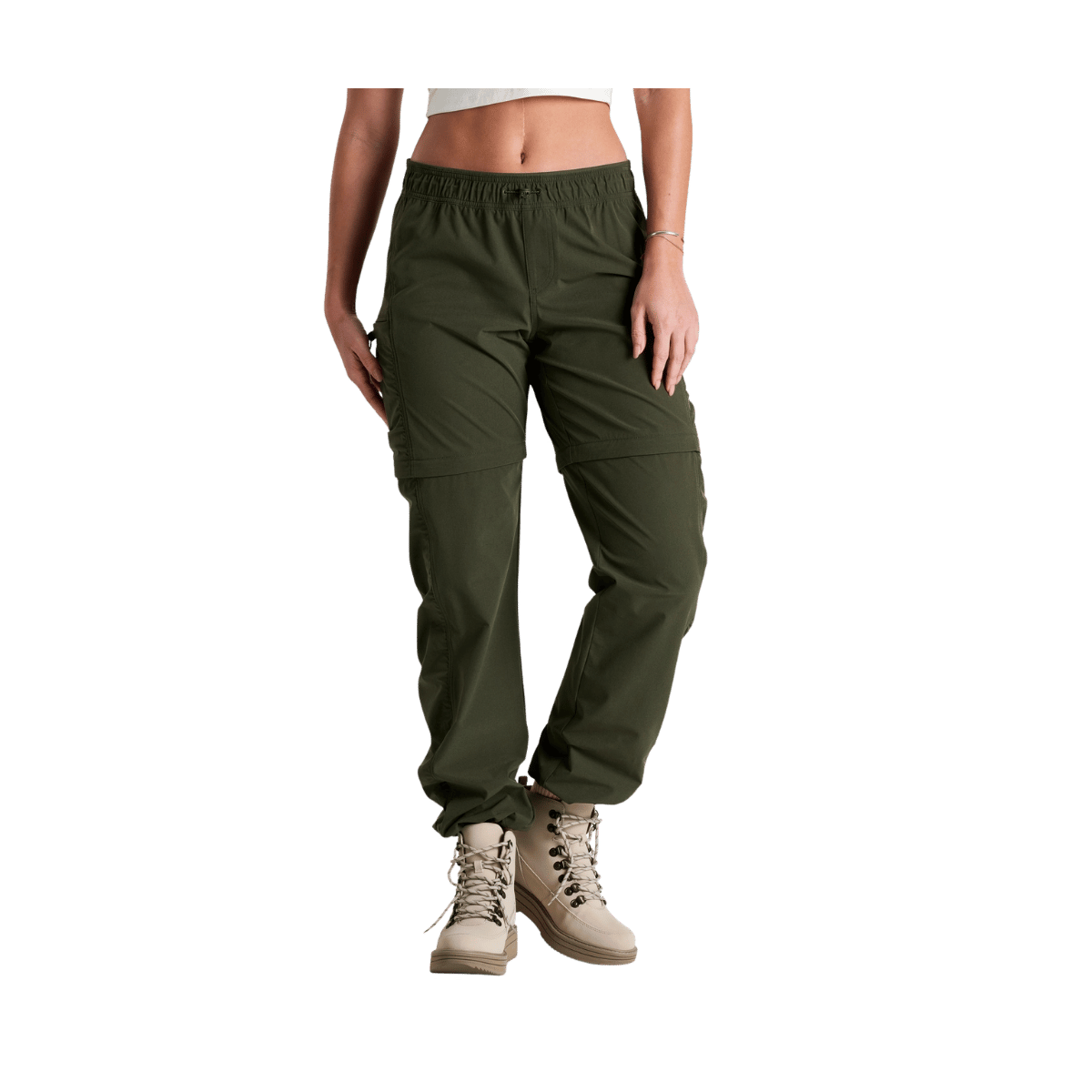 KUHL WOMEN'S FREEFLEX ZIP OFF PANT - DARK MOSS - FRONT VIEW