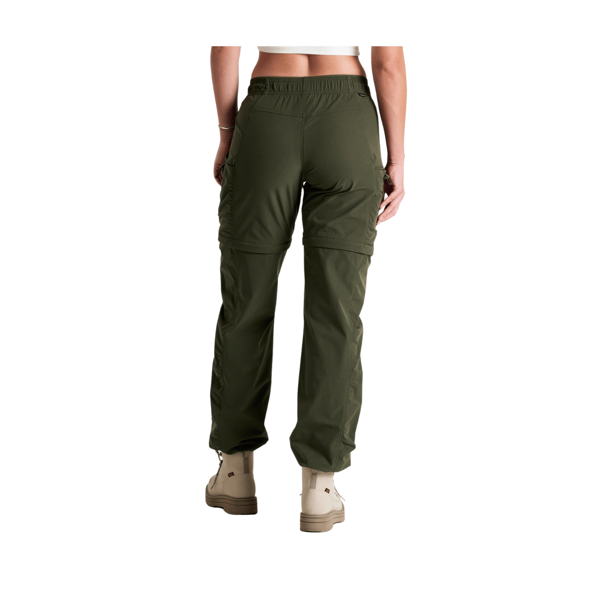 KUHL WOMEN'S FREEFLEX ZIP OFF PANT - DARK MOSS - BACK VIEW
