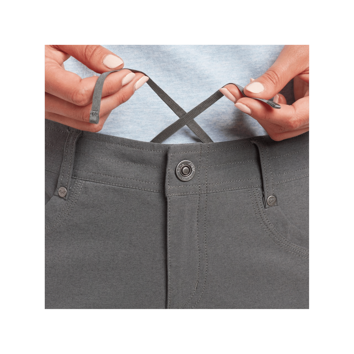 KUHL WOMEN'S TREKR PULL ON CARGO SHORT 11" - CHARCOAL - WAIST DETAIL