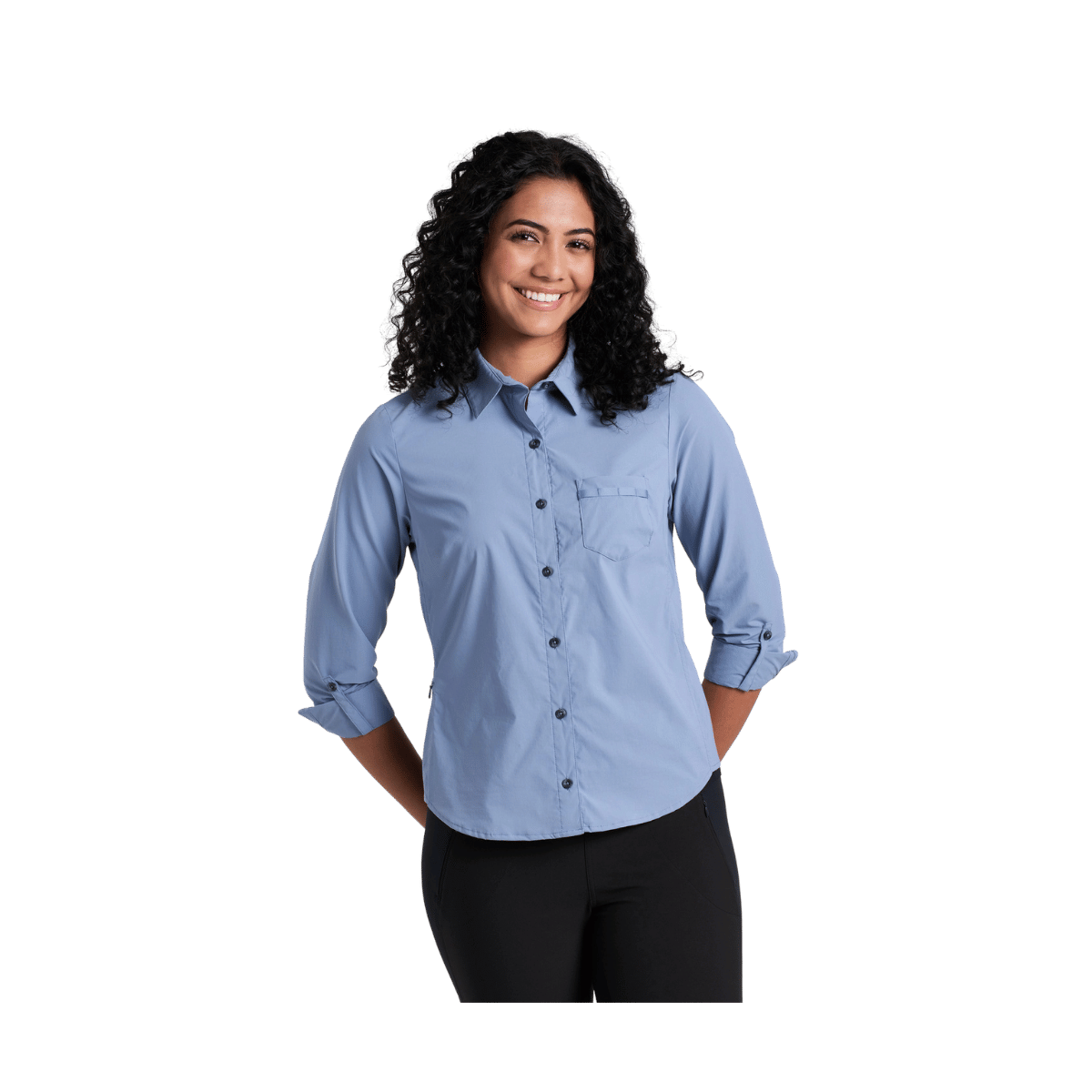 KUHL WOMEN'S WANDER LONG SLEEVE SHIRT - BLUE COVE - FRONT VIEW