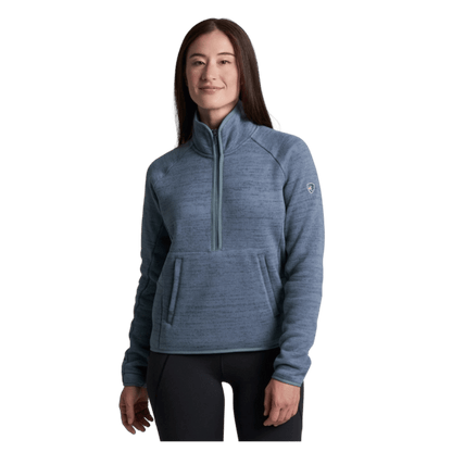 KUHL WOMEN'S AVALINE 1/4 ZIP SWEATER FLEECE - METAL BLUE_FRONT