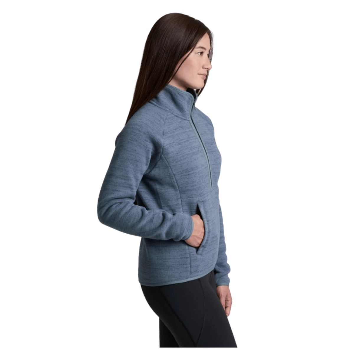 KUHL WOMEN'S AVALINE 1/4 ZIP SWEATER FLEECE - METAL BLUE_SIDE