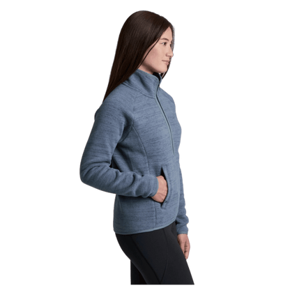 KUHL WOMEN'S AVALINE 1/4 ZIP SWEATER FLEECE - METAL BLUE_SIDE