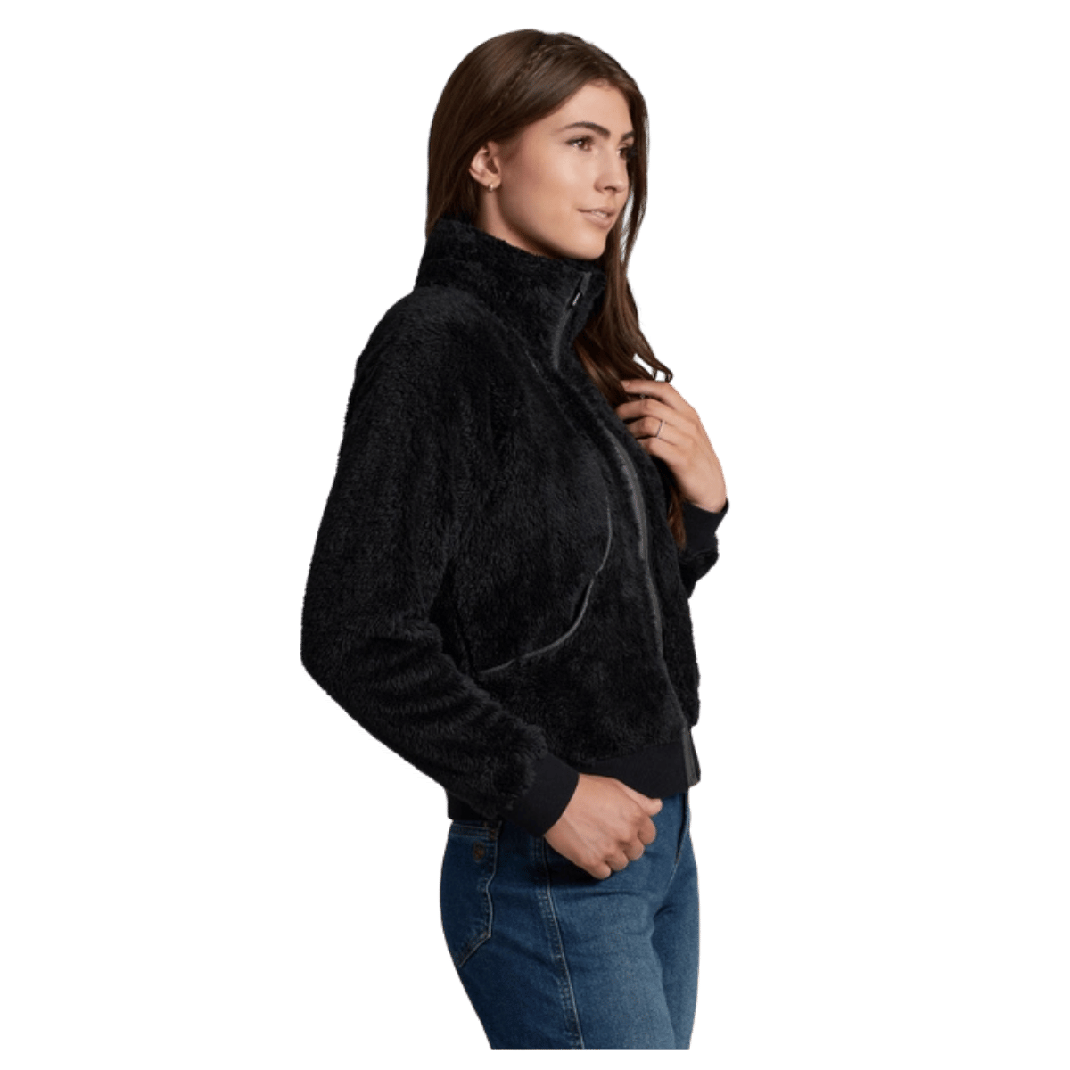 KUHL WOMEN'S AVINA FLIGHT JACKET HIGH-LOFT FLEECE - BLACK - SIDE VIEW