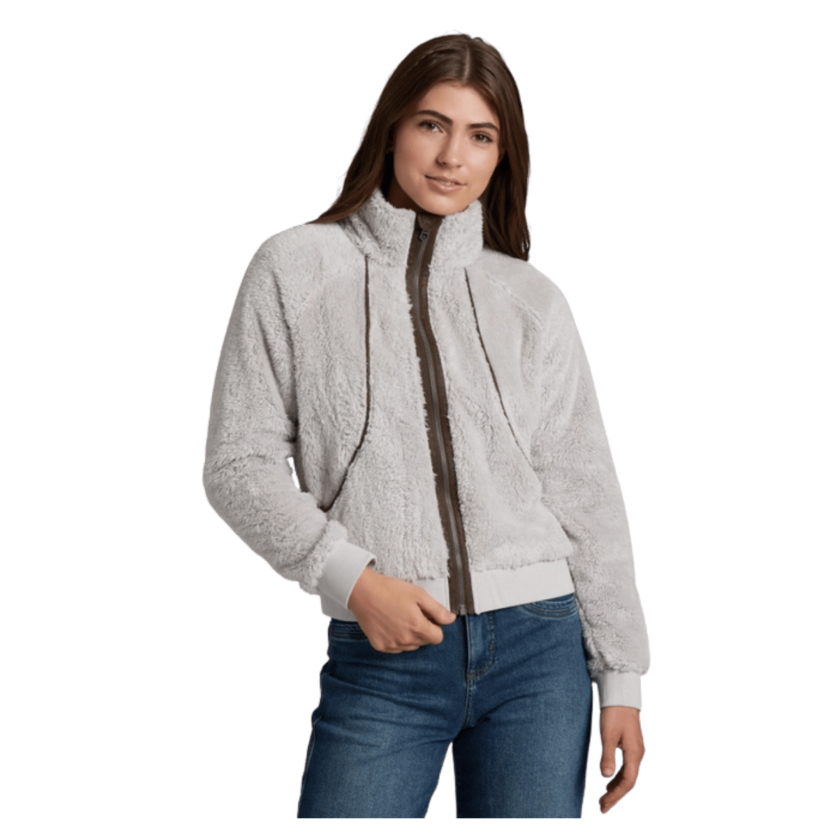 KUHL WOMEN'S AVINA FLIGHT JACKET HIGH-LOFT FLEECE - STONE - FRONT VIEW