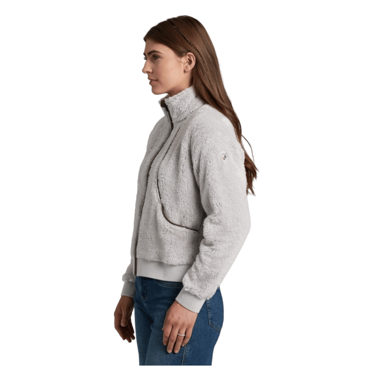 KUHL WOMEN'S AVINA FLIGHT JACKET HIGH-LOFT FLEECE - STONE - SIDE VIEW