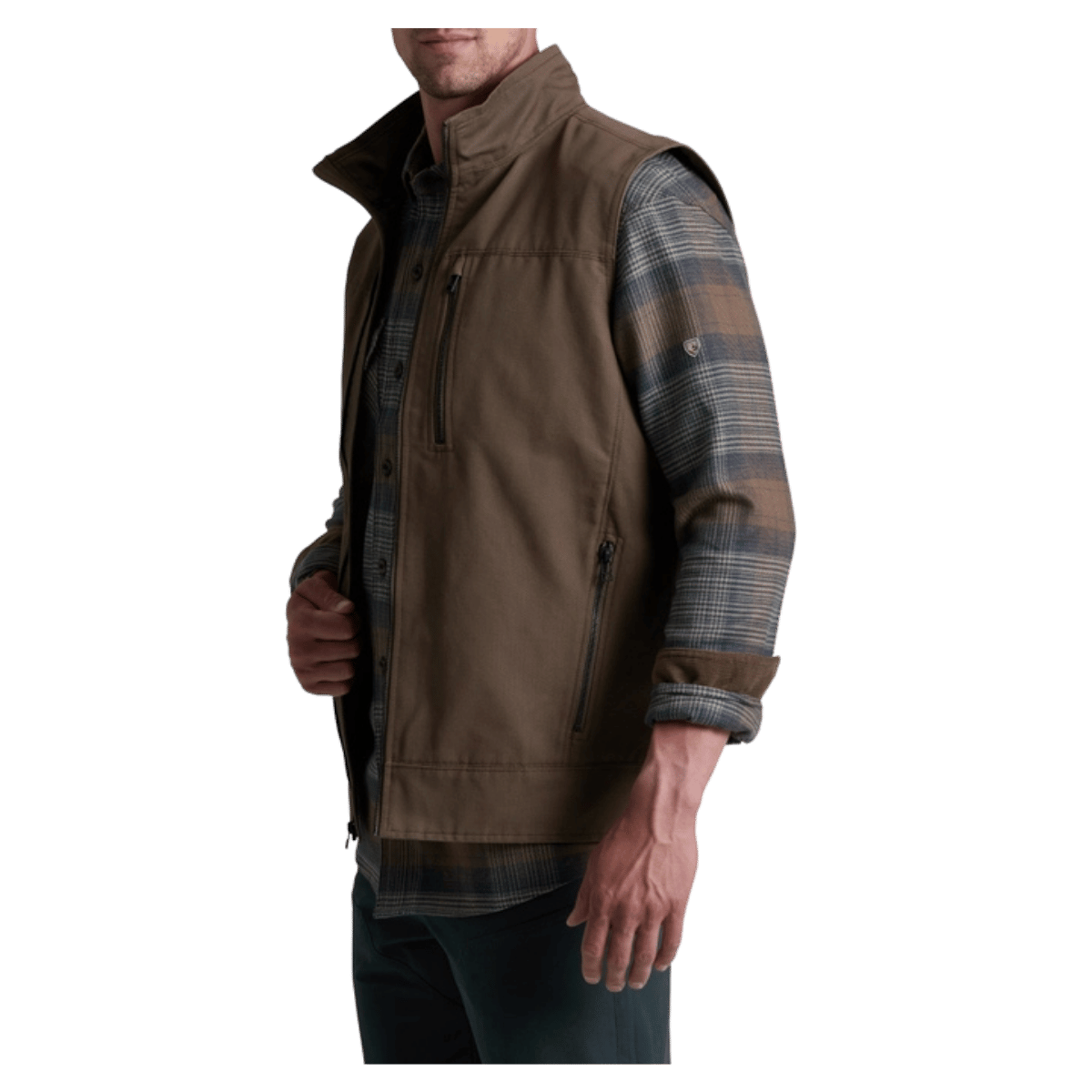 KUHL BURR VEST OTTOMAN FABRIC OUTERWEAR - KANTEEN - SIDE VIEW