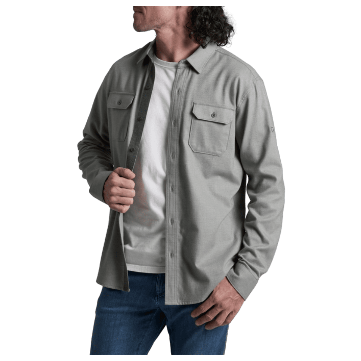 KUHL MEN'S DESCENDR FLANNEL LONG SLEEVE - PAVEMENT - FRONT VIEW WW