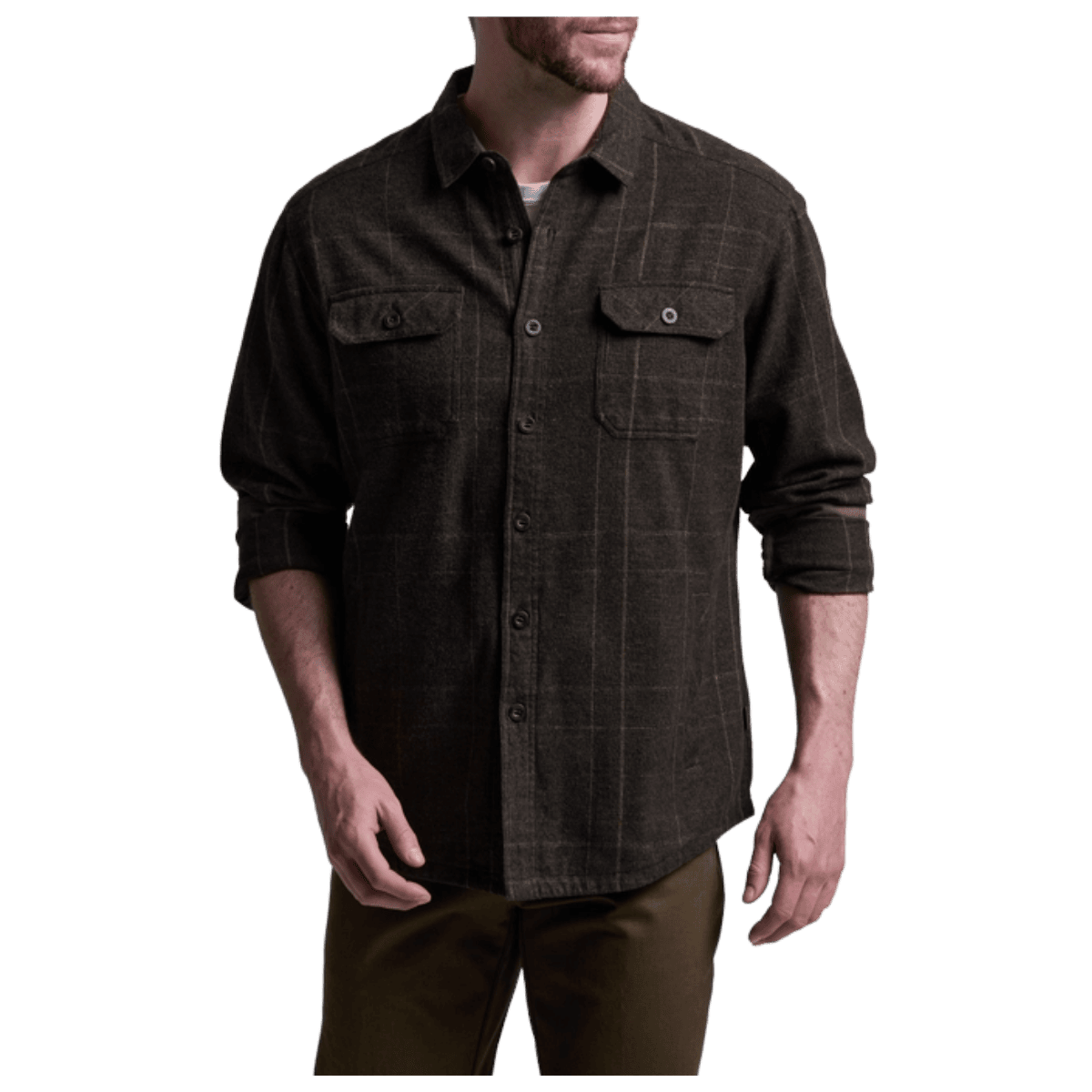 KUHL MEN'S DEVIATR JAC COTTON TENCEL SHIRT - DARK ROAST - FRONT VIEW WW
