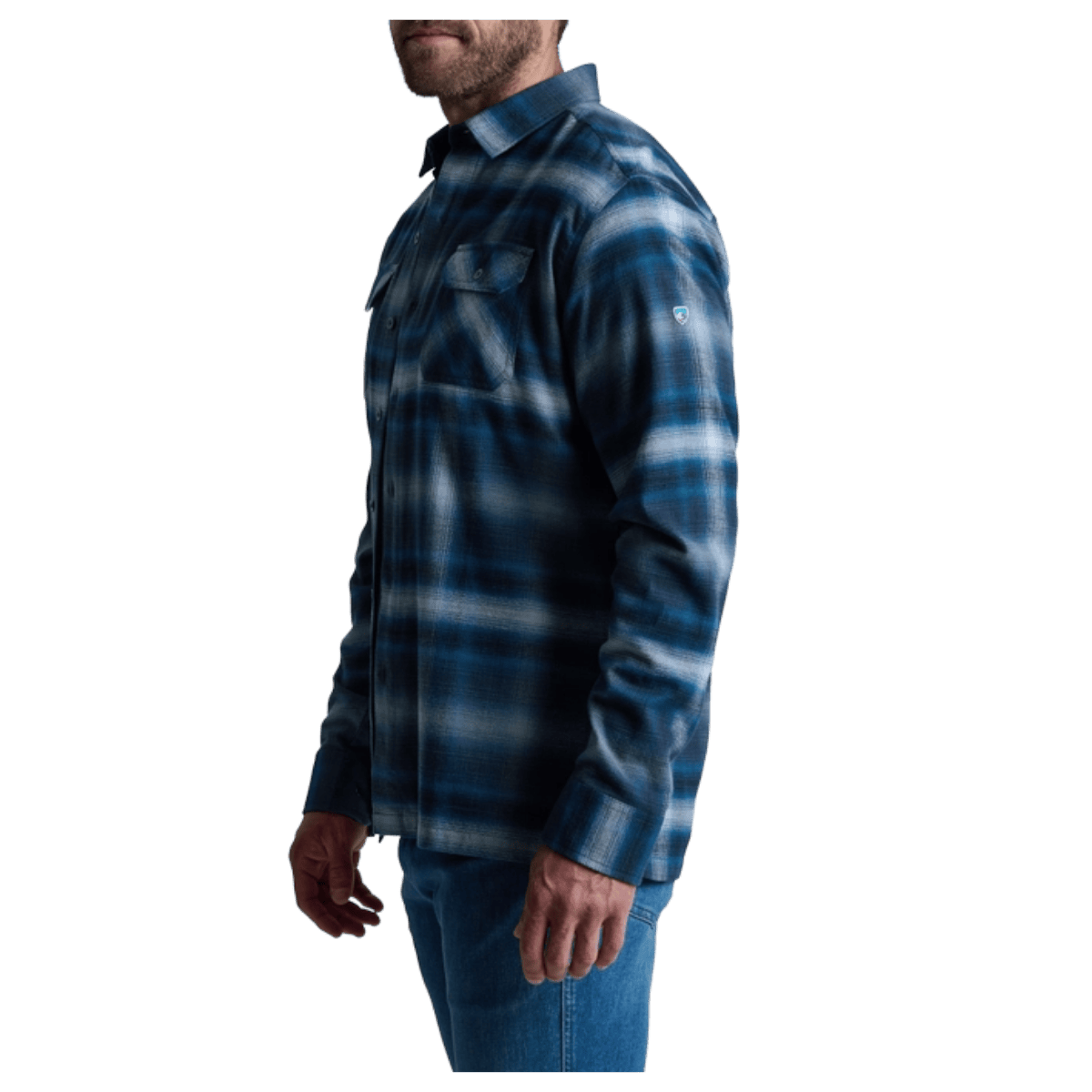 KUHL DILLINGR FLANNEL COTTON TENCEL LONG SLEEVE - BLUE RIDGE - SIDE VIEW