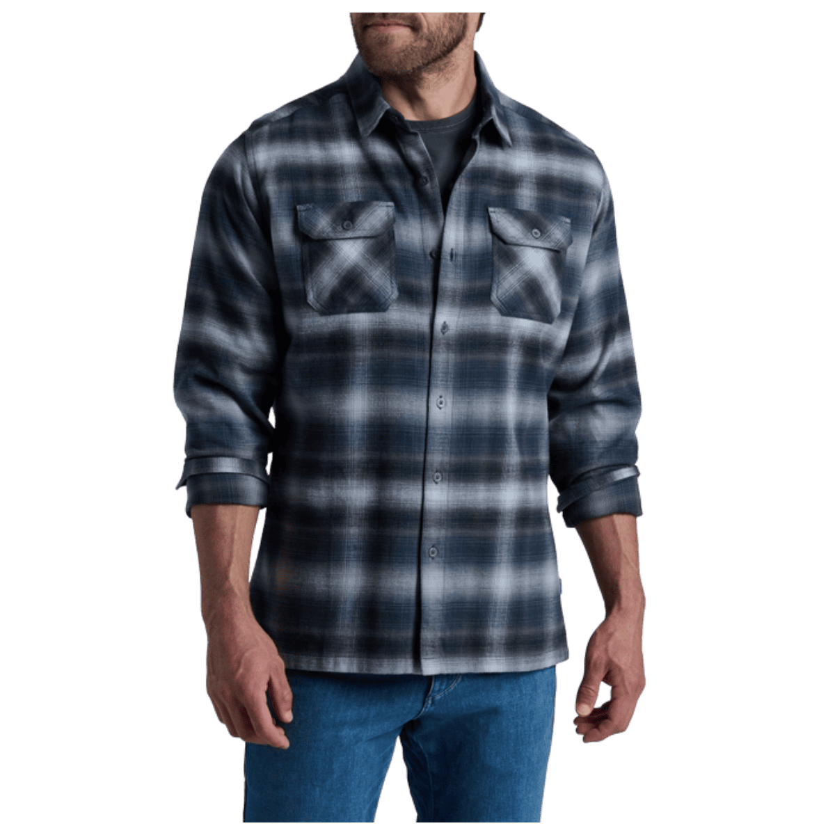 KUHL DILLINGR FLANNEL COTTON TENCEL LONG SLEEVE - IRON GREY - FRONT VIEW WW