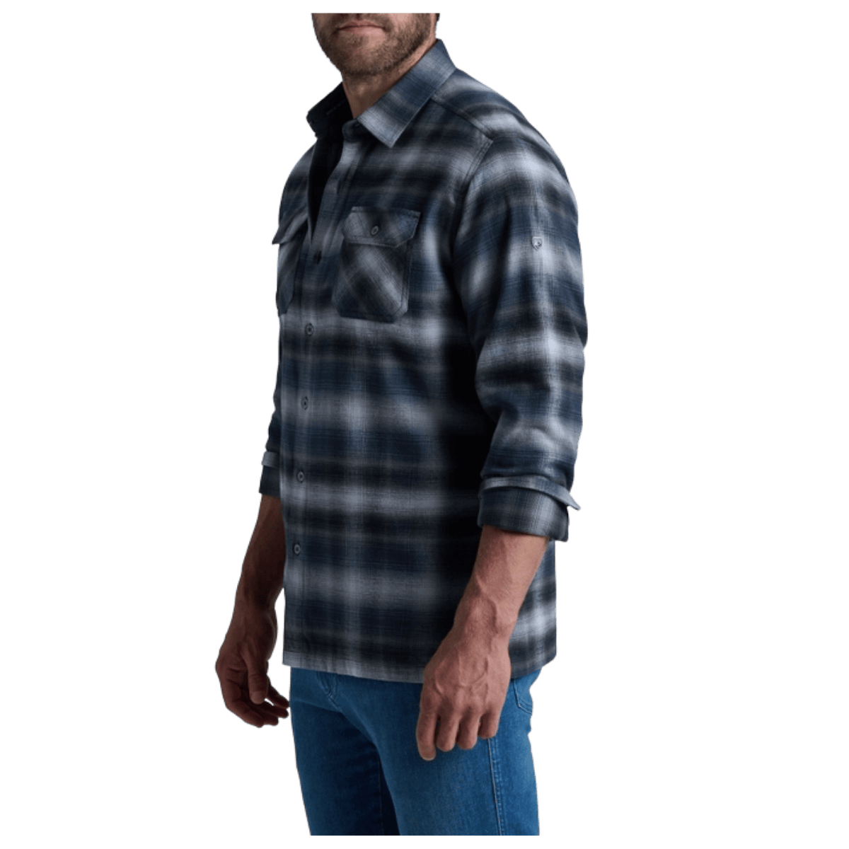 KUHL DILLINGR FLANNEL COTTON TENCEL LONG SLEEVE - IRON GREY - SIDE VIEW WW
