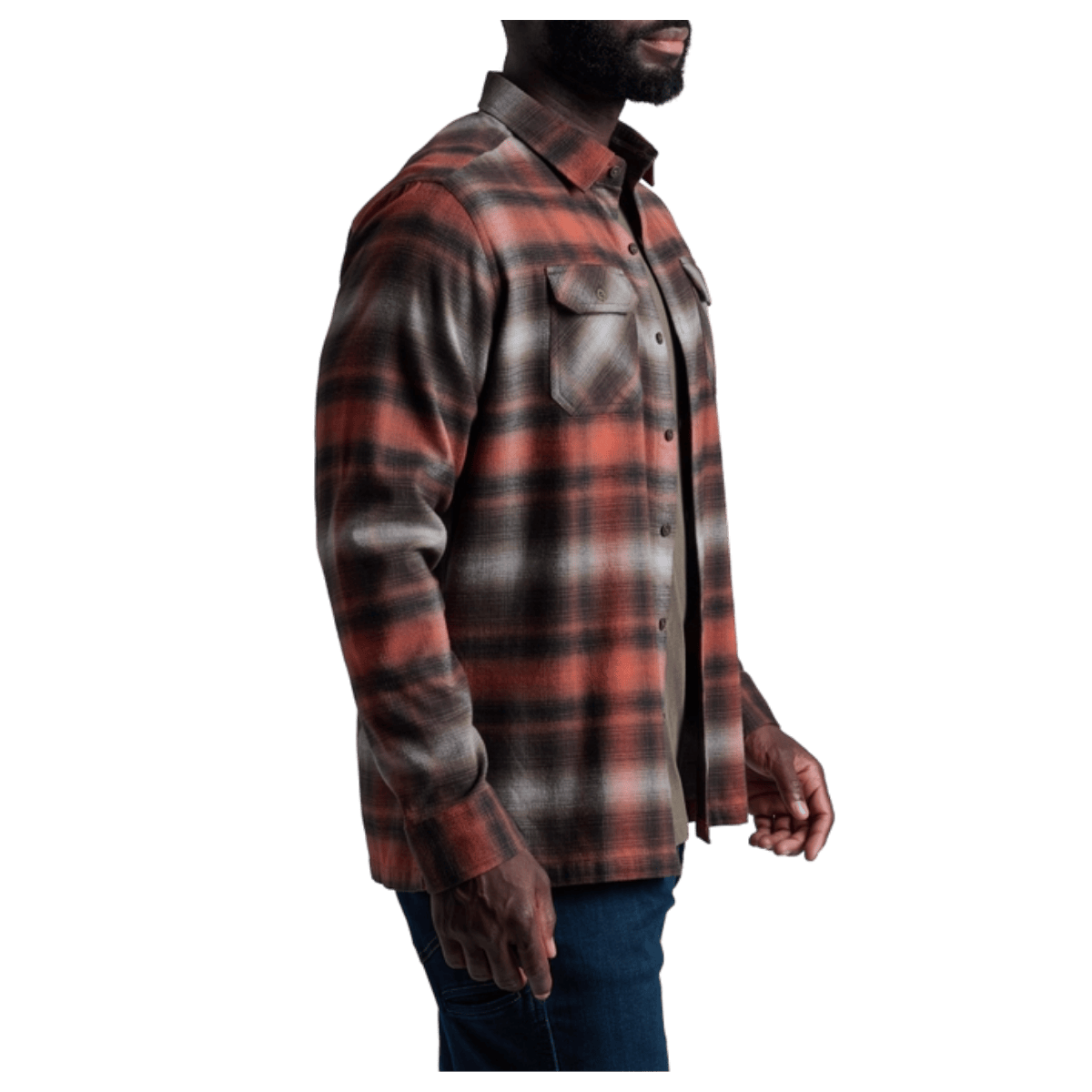 KUHL DILLINGR FLANNEL COTTON TENCEL LONG SLEEVE - RED CEDAR - SIDE VIEW WW