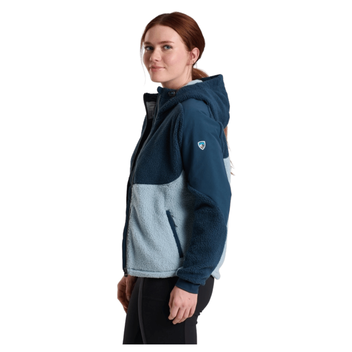 KUHL WOMEN'S ELIXIR HOODY ITALIAN FLEECE - METAL BLUE - SIDE VIEW