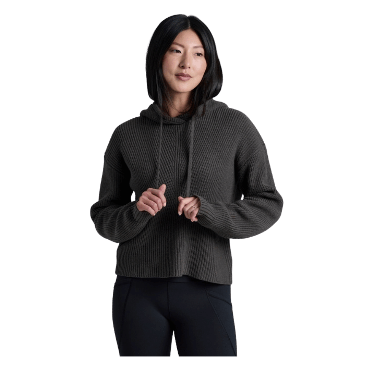 KUHL WOMEN'S FIRESIDE SWEATER HOODY MERINO WOOL BLEND -VINE - FRONT VIEW