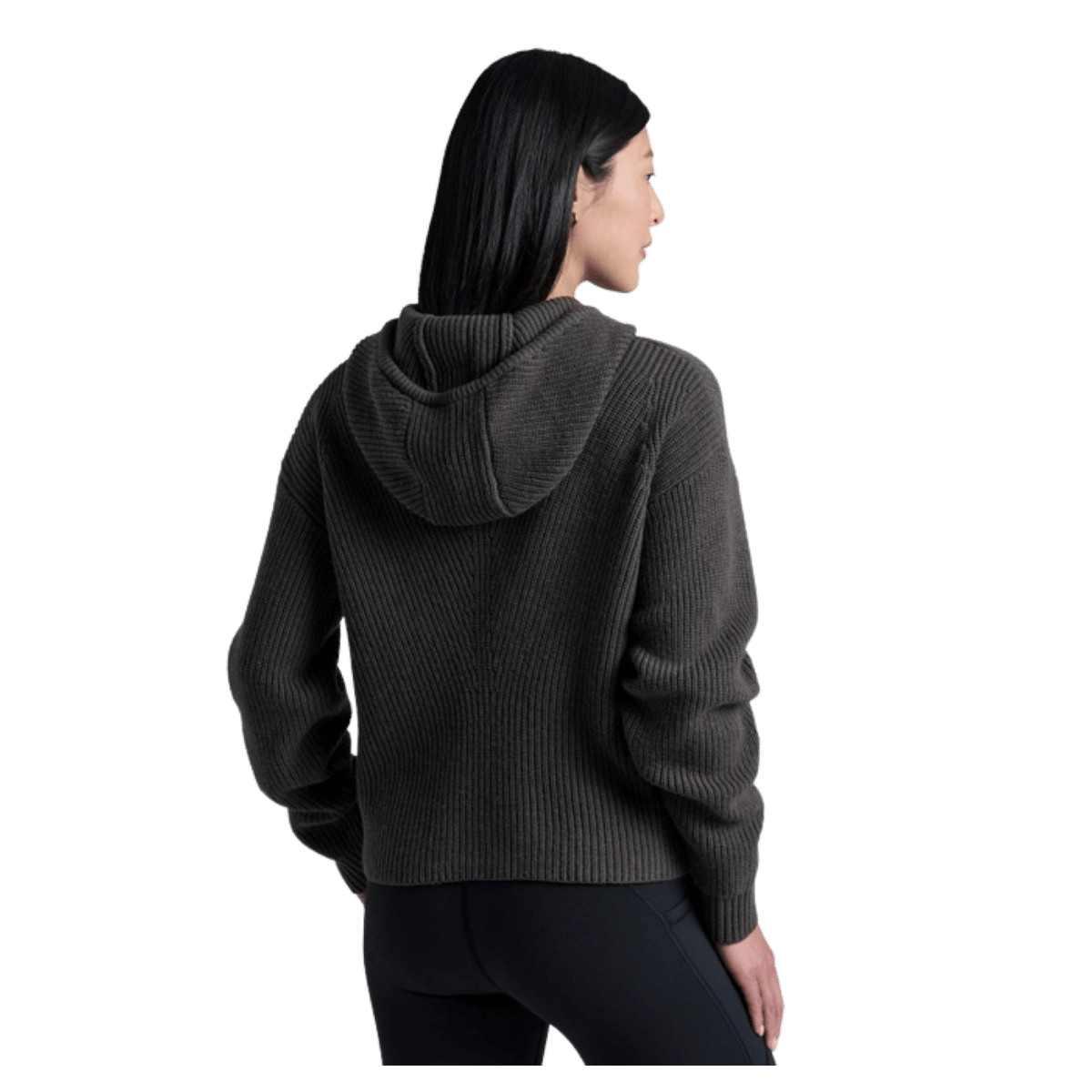 KUHL WOMEN'S FIRESIDE SWEATER HOODY MERINO WOOL BLEND -VINE - BACK VIEW