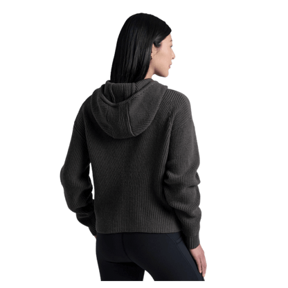 KUHL WOMEN'S FIRESIDE SWEATER HOODY MERINO WOOL BLEND -VINE - BACK VIEW