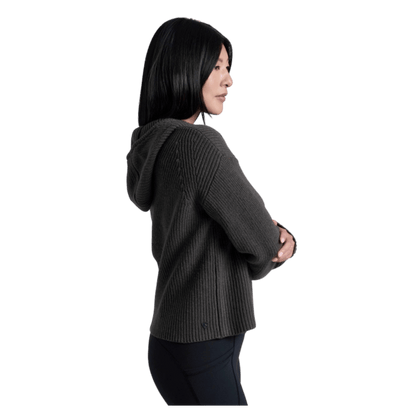 KUHL WOMEN'S FIRESIDE SWEATER HOODY MERINO WOOL BLEND -VINE - SIDE VIEW
