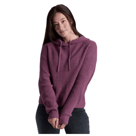 KUHL WOMEN'S FIRESIDE SWEATER HOODY CHUNKY KNIT - MAUVE - FRONT VIEW WW