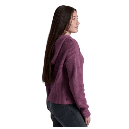 KUHL WOMEN'S FIRESIDE SWEATER HOODY CHUNKY KNIT - MAUVE - SIDE VIEW WW