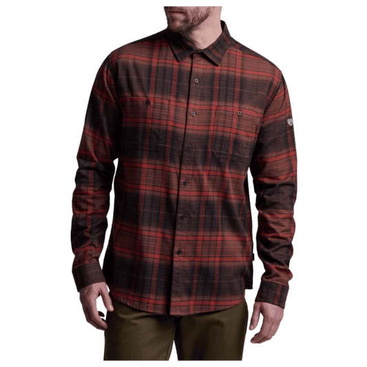 KUHL MEN'S FUGITIVE FLANNEL COTTON TENCEL - BLOODSTONE RED - FRONT VIEW WW