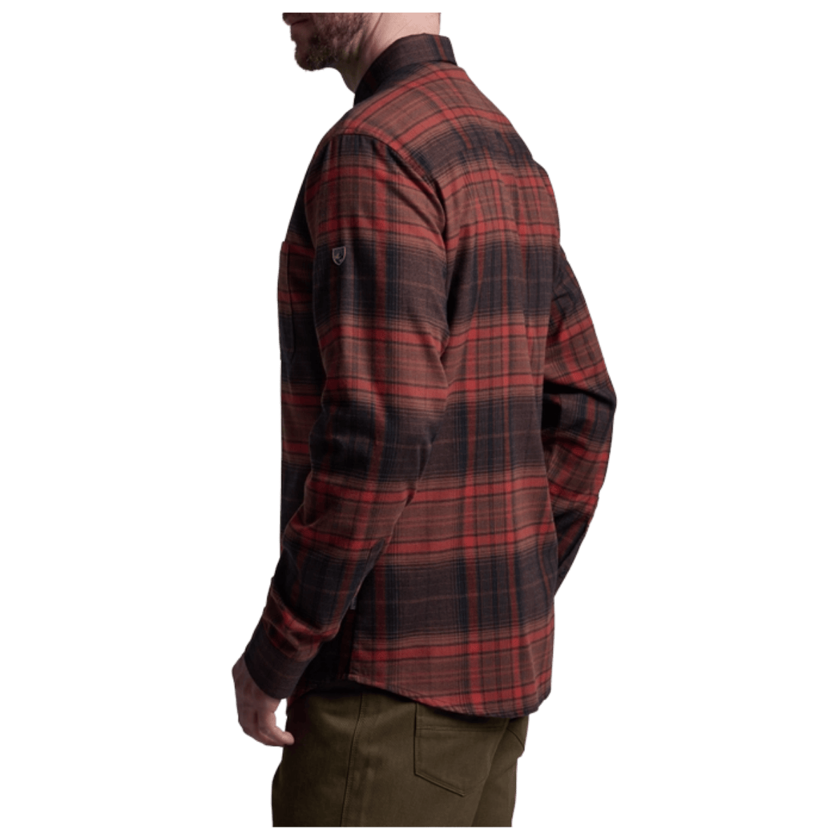 KUHL MEN'S FUGITIVE FLANNEL COTTON TENCEL - BLOODSTONE RED - SIDE VIEW WW