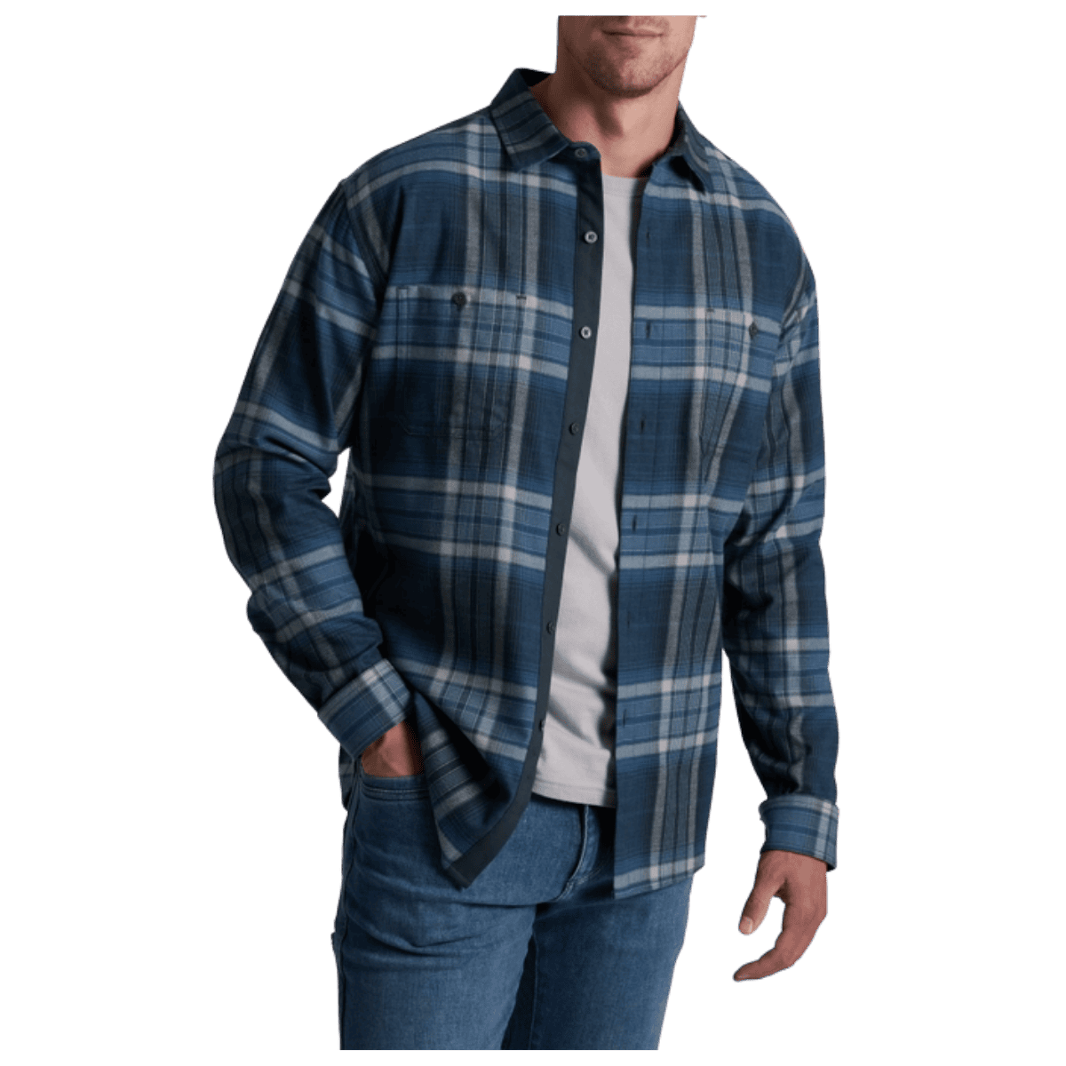 KUHL MEN'S FUGITIVE FLANNEL COTTON TENCEL - BLUE RIDGE - FRONT VIEW WW