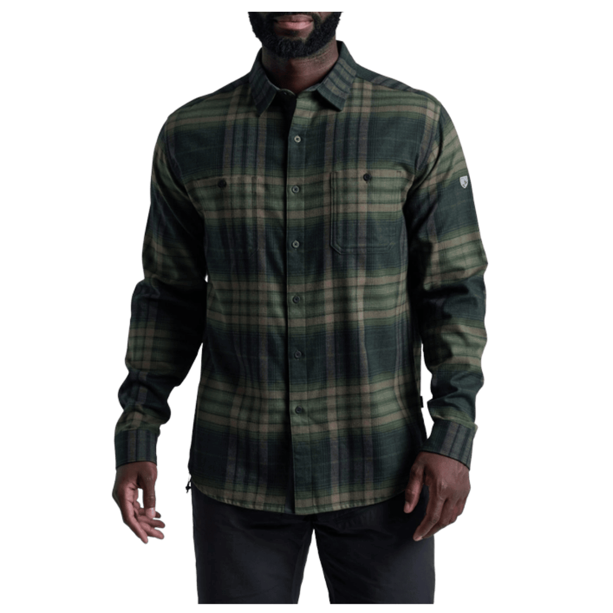 KUHL MEN'S FUGITIVE FLANNEL COTTON TENCEL - DARK FOREST - FRONT VIEW WW
