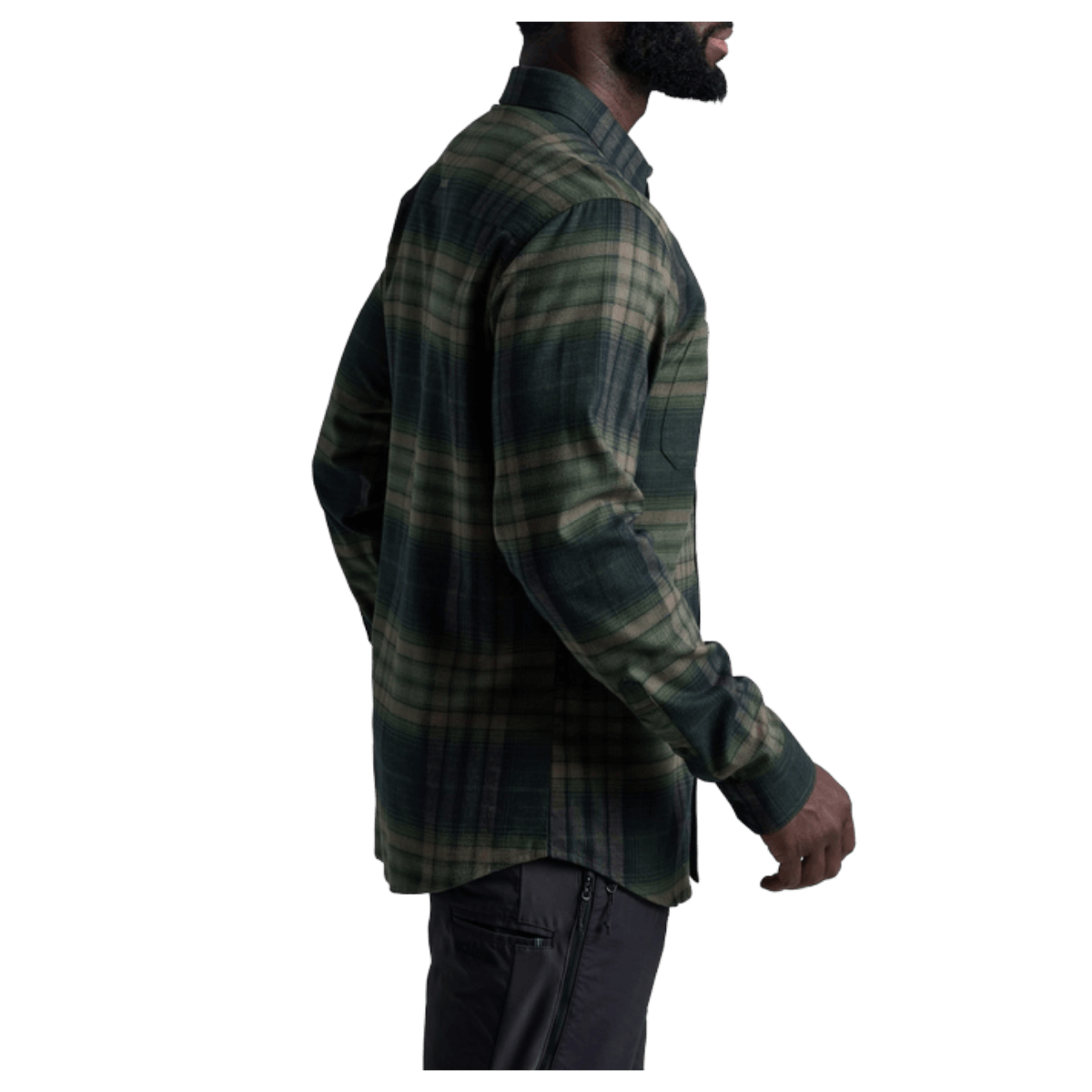 KUHL MEN'S FUGITIVE FLANNEL COTTON TENCEL - DARK FOREST - SIDE VIEW WW