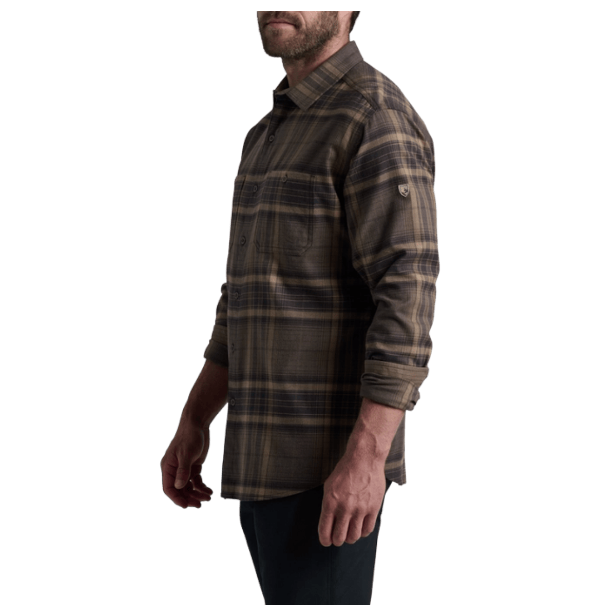 KUHL MEN'S FUGITIVE FLANNEL COTTON TENCEL - ROASTED BARLEY - SIDE VIEW WW
