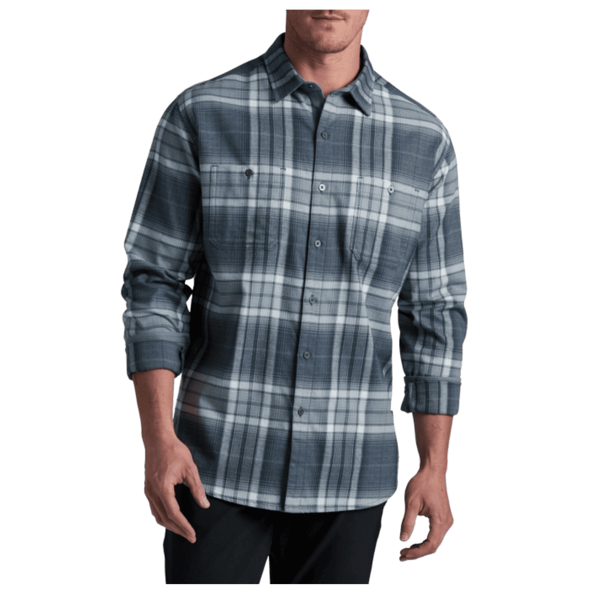 KUHL MEN'S FUGITIVE FLANNEL COTTON TENCEL - STEEL BLUE - FRONT VIEW WW