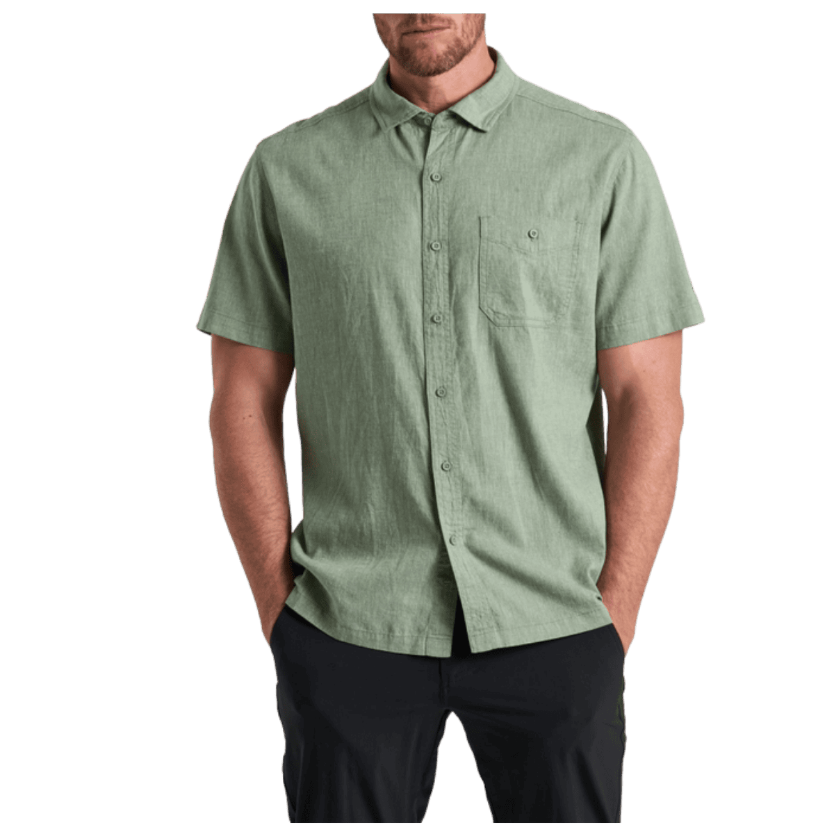 KUHL MEN'S GETAWAY SHORT SLEEVE SHIRT W/ UPF 30 - CITRUS GREEN - FRONT VIEW WW