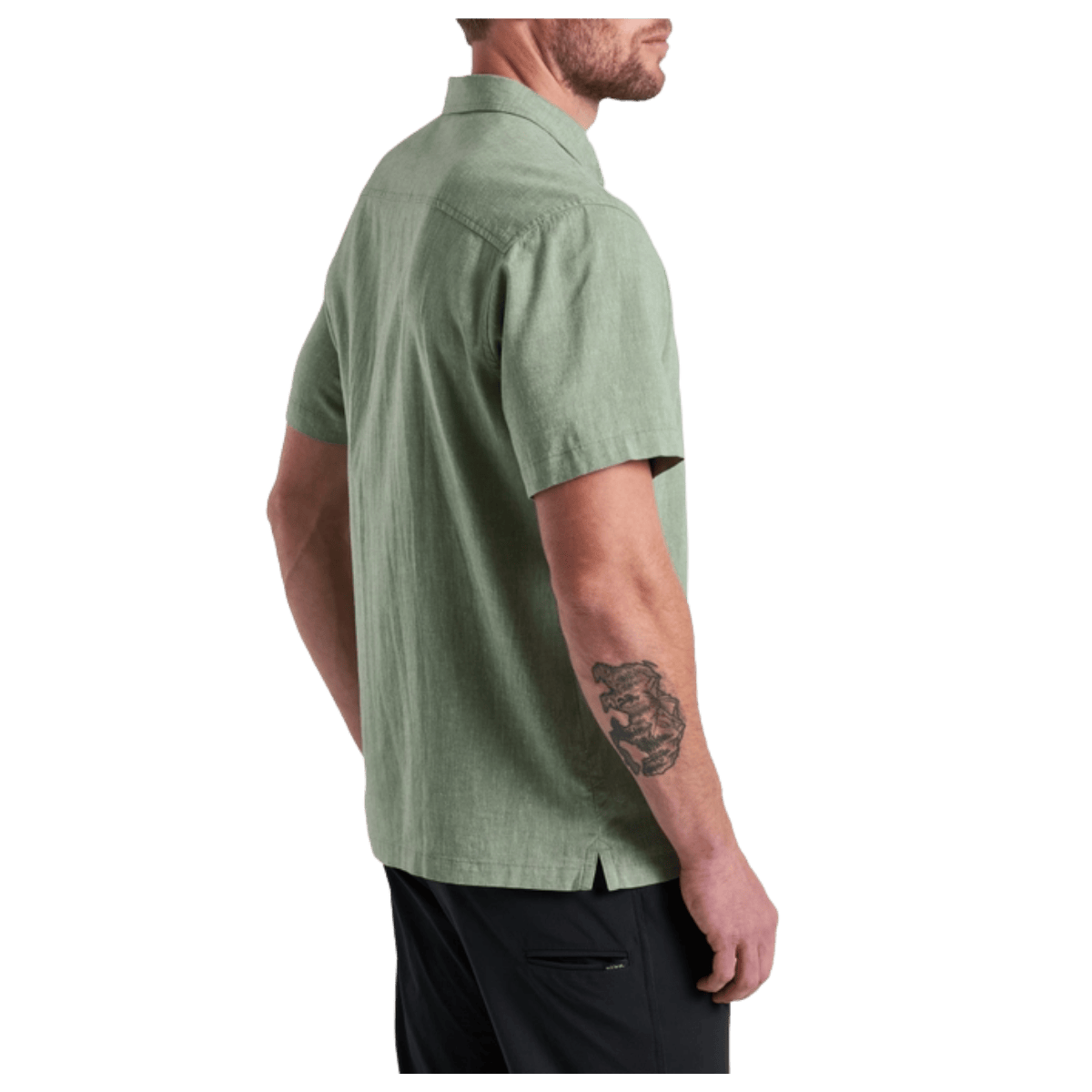 KUHL MEN'S GETAWAY SHORT SLEEVE SHIRT W/ UPF 30 - CITRUS GREEN - SIDE VIEW WW