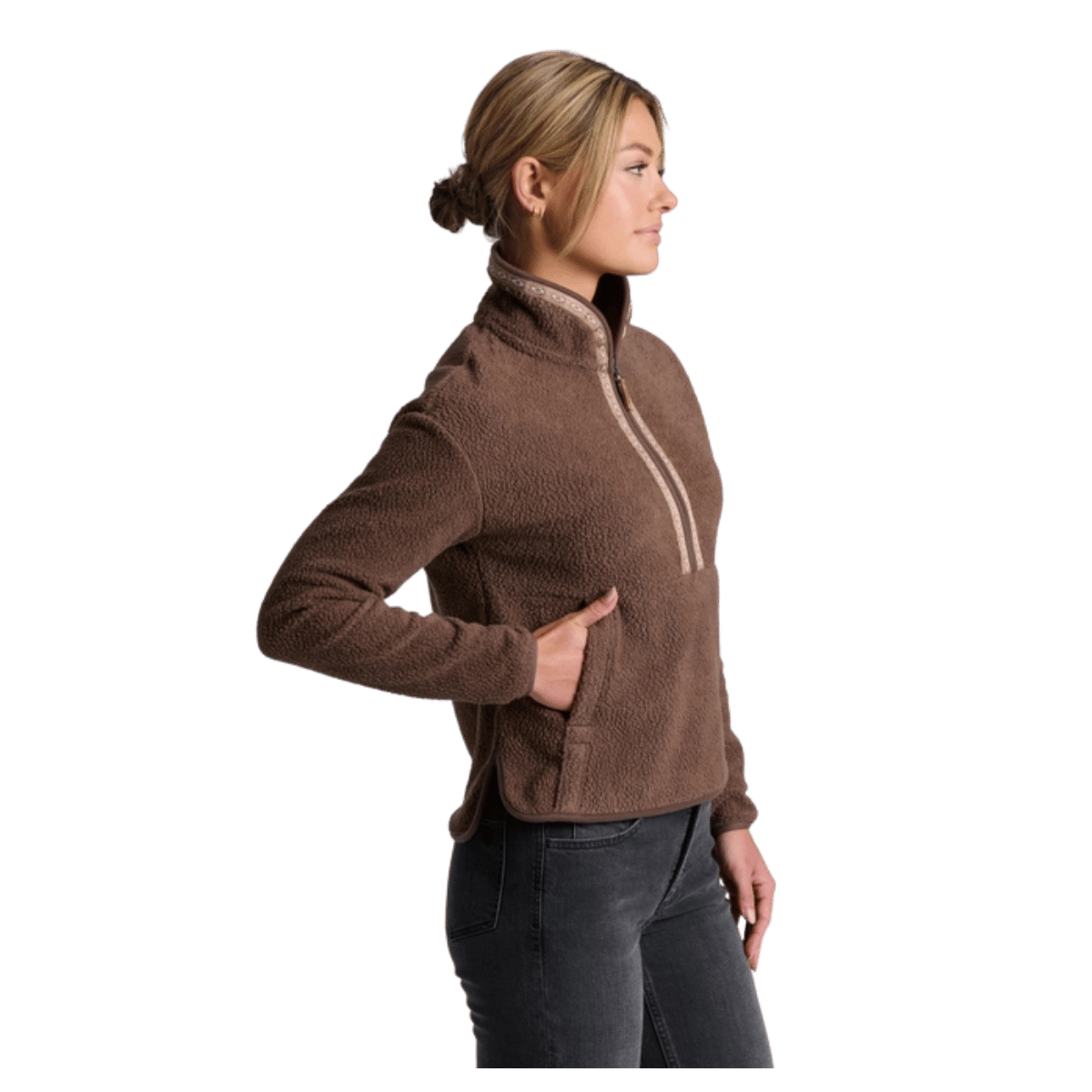 KUHL WOMEN'S HYGGE 1/2 ZIP SWEATSHIRT - COFFEE_SIDE