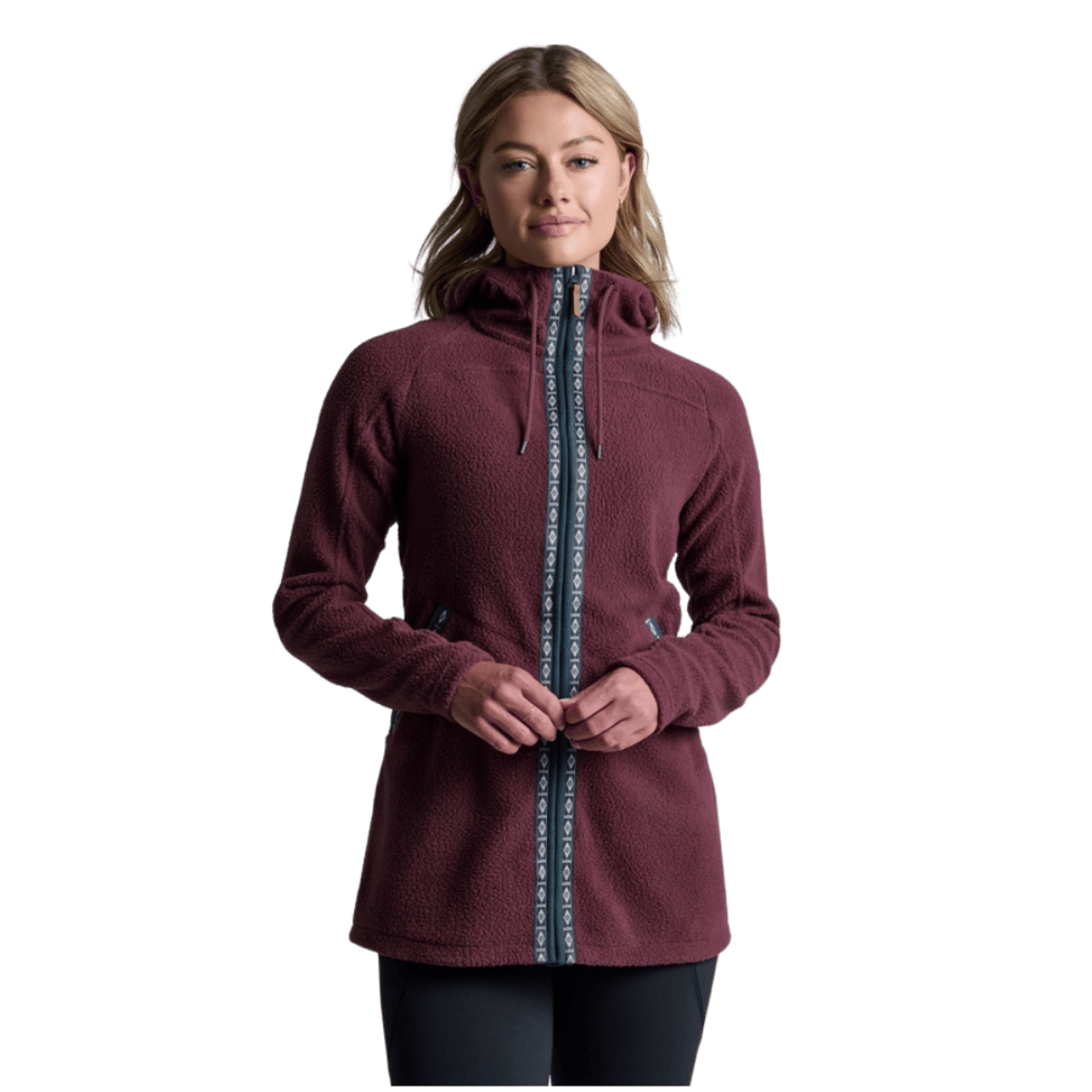 KUHL WOMEN'S HYGGE LONG FLEECE JACKET - RAISIN_FRONT ANGLE